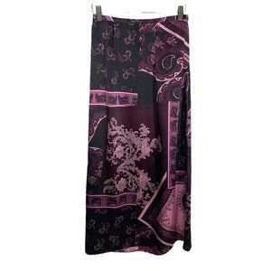 Vintage Y2K Purple Satin Paisley Handkerchief Midi Straight Skirt Small